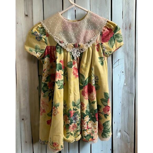 Bonnie Jean Dress Floral Yellow pink Rose Short Sleeve Size 6 Vintage Dainty EUC - Picture 2 of 5